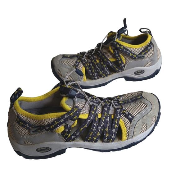 Chaco Athletic Hiking Shoes Size 7.5 Gray Yellow Mesh Trail Running Women's - Picture 1 of 7